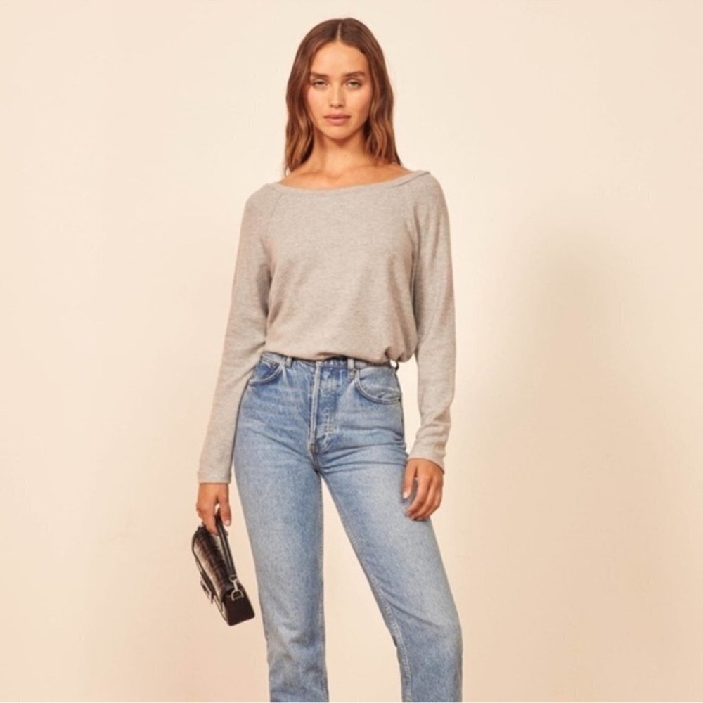 Reformation Light Gray Scoop Neck Sweater